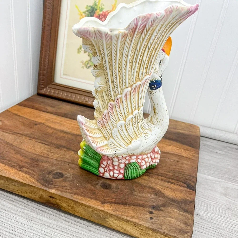 Vintage Ceramic Swan Vase Planter: White Goose‎ Decor